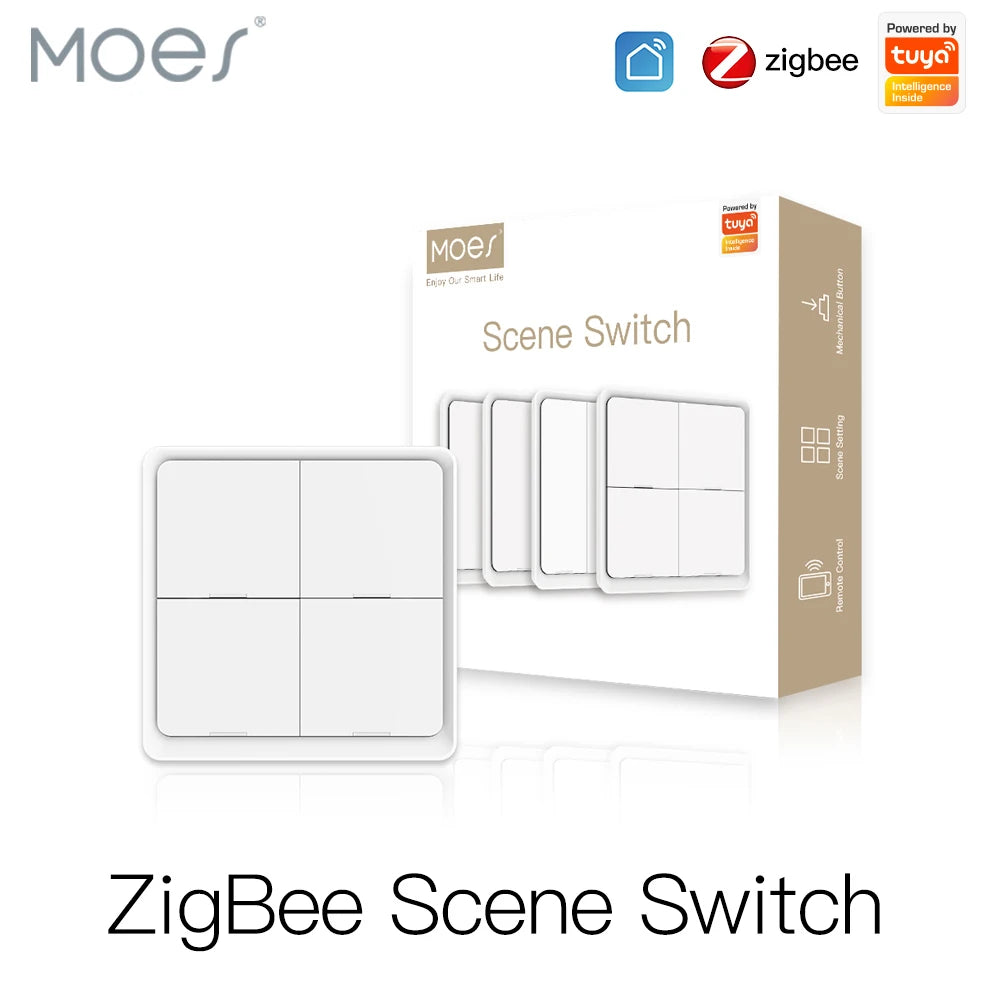 MOES ZigBee Wireless 12 Scene Switch 4 Gang Push Button Controller for Smart Home Automation